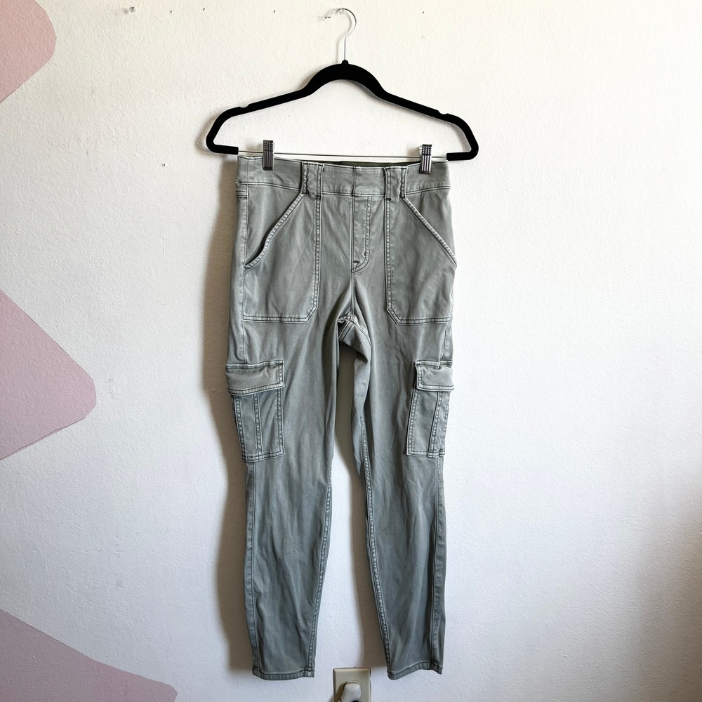 Spanx Stretch Twill Ankle Cargo Pants Women's Large Sage Green Skinny Streetwear